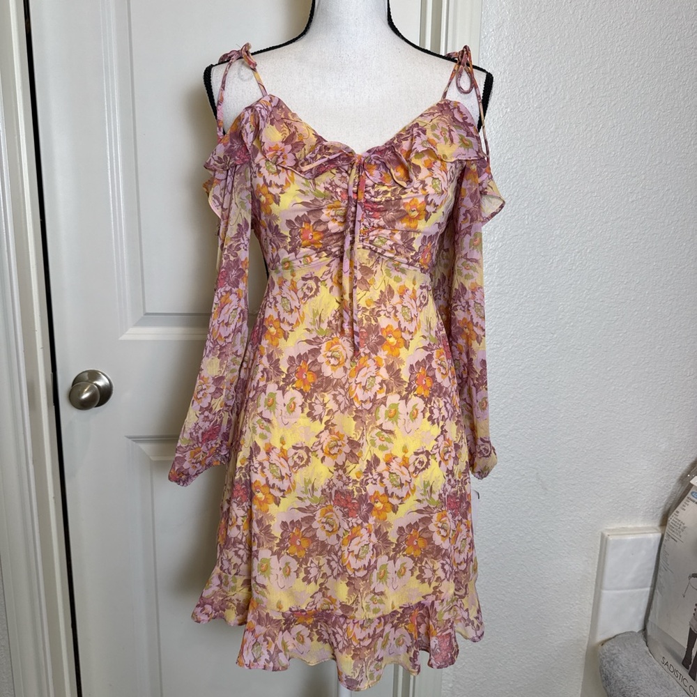 Rewind Floral Long Sleeve Dress - Pink and Yellow